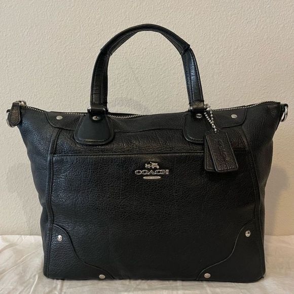 Coach Handbags - COACH Black Leather Mickie Tote Studded Dreamer Rogue Tote Handbag Laptop Bag
